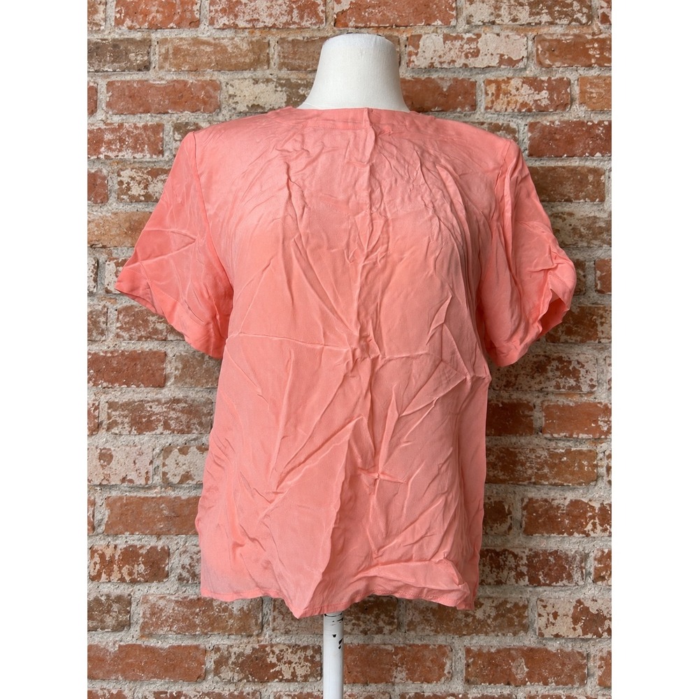 VTG NWT Pink Coral 100% Silk Short Sleeve Blouse S Shoulder Pads Preppy 90s